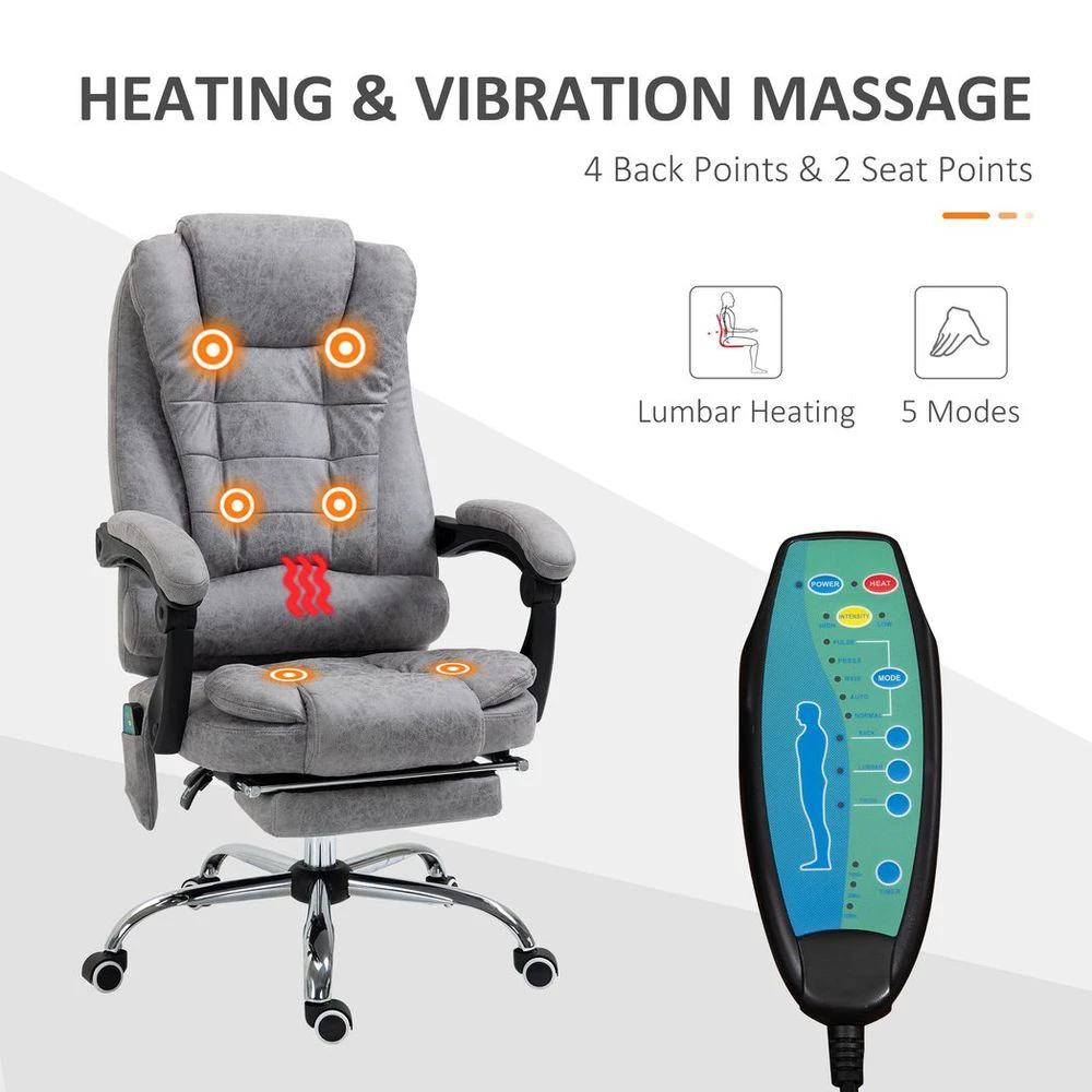 Vinsetto Vintage High Back Heated Massage Office Chair w/ 6 Vibration Points, Grey - Office Chair