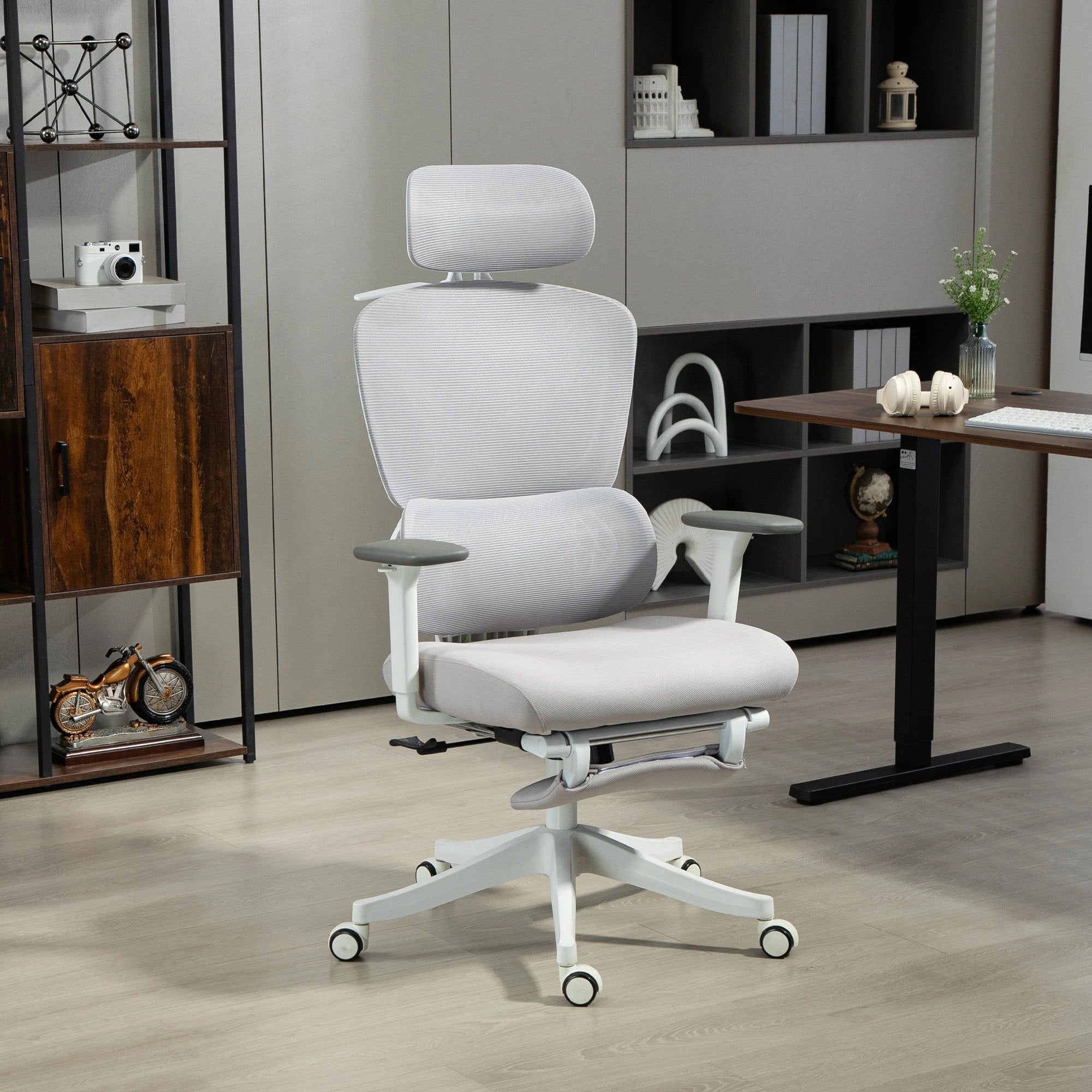 HOMCOM Ergonomic Office Chair, Recliner Computer Chair with Footrest, Grey - Office Chair