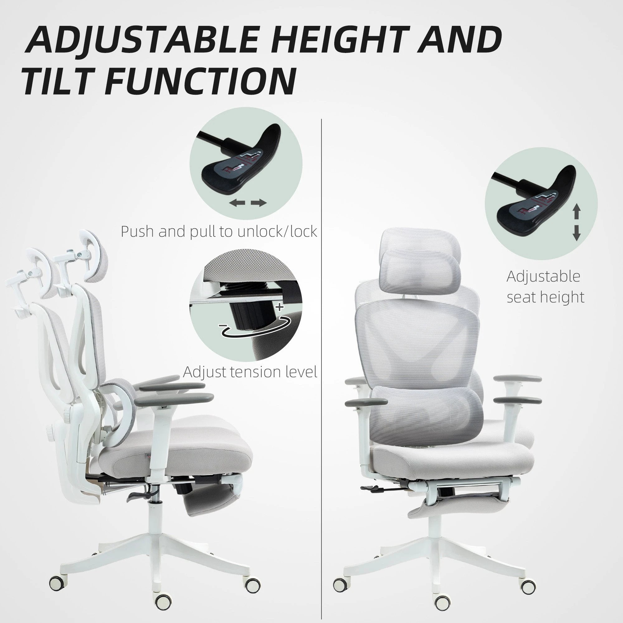 HOMCOM Ergonomic Office Chair, Recliner Computer Chair with Footrest, Grey - Office Chair
