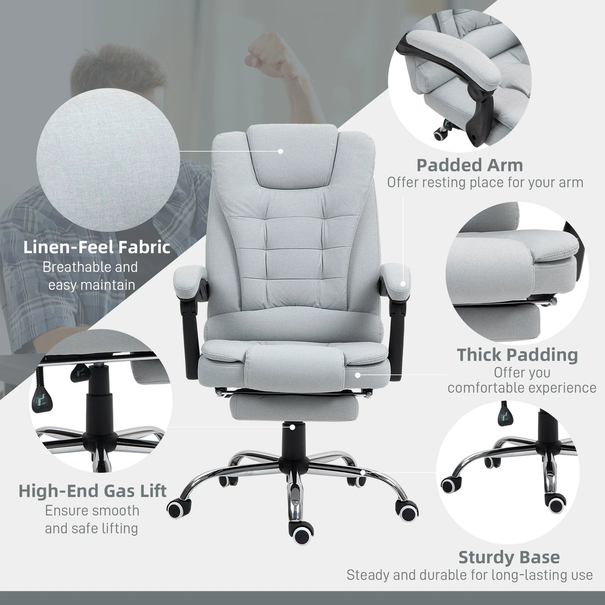 HOMCOM Executive Office Chair Swivel Chair with Footrest Light Grey -