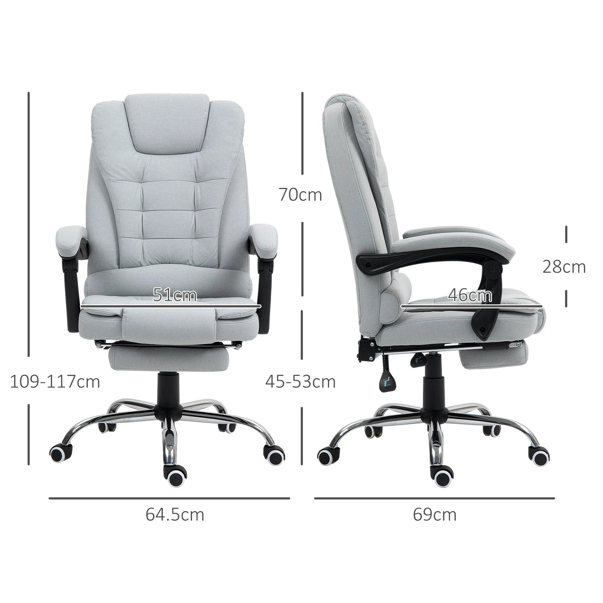 HOMCOM Executive Office Chair Swivel Chair with Footrest Light Grey -