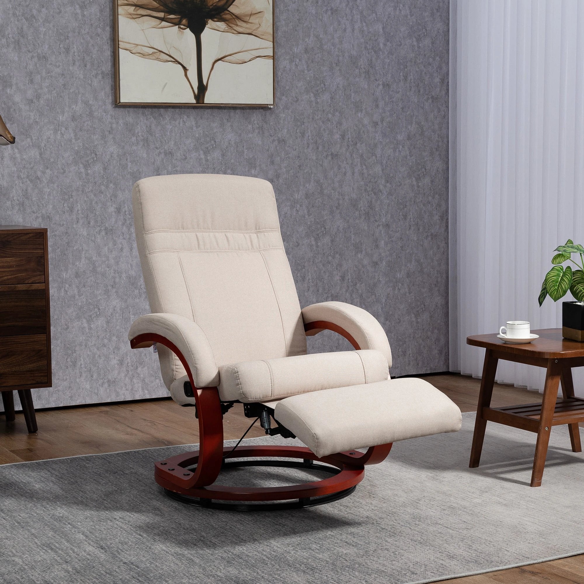 HOMCOM Manual Recliner Swivel Reclining Chair with Footrest Armrests Beige by HOMCOM