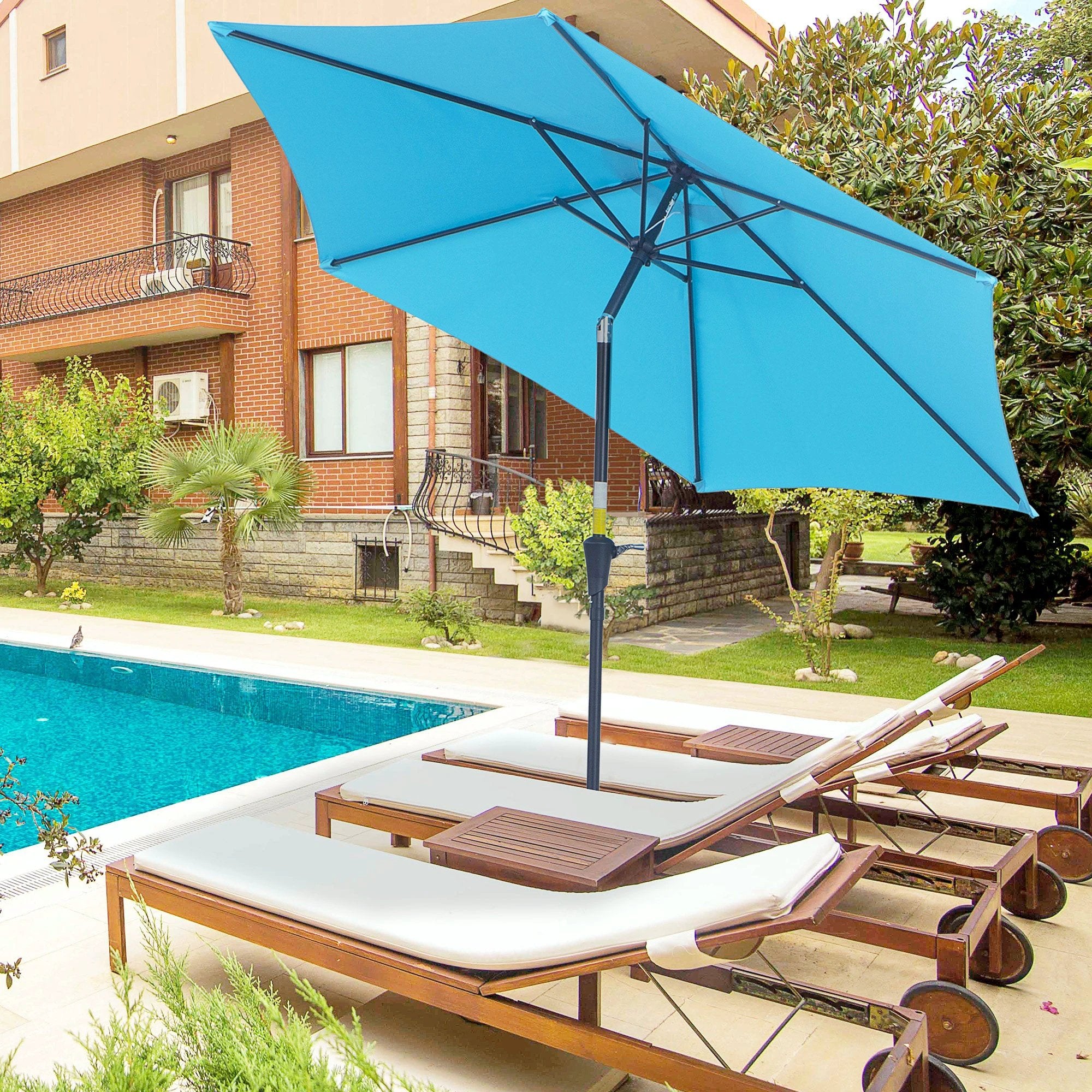 Unbranded Patio Umbrella Parasol Sun Shade Garden Aluminium Blue 2.7M Outsunny - Parasol