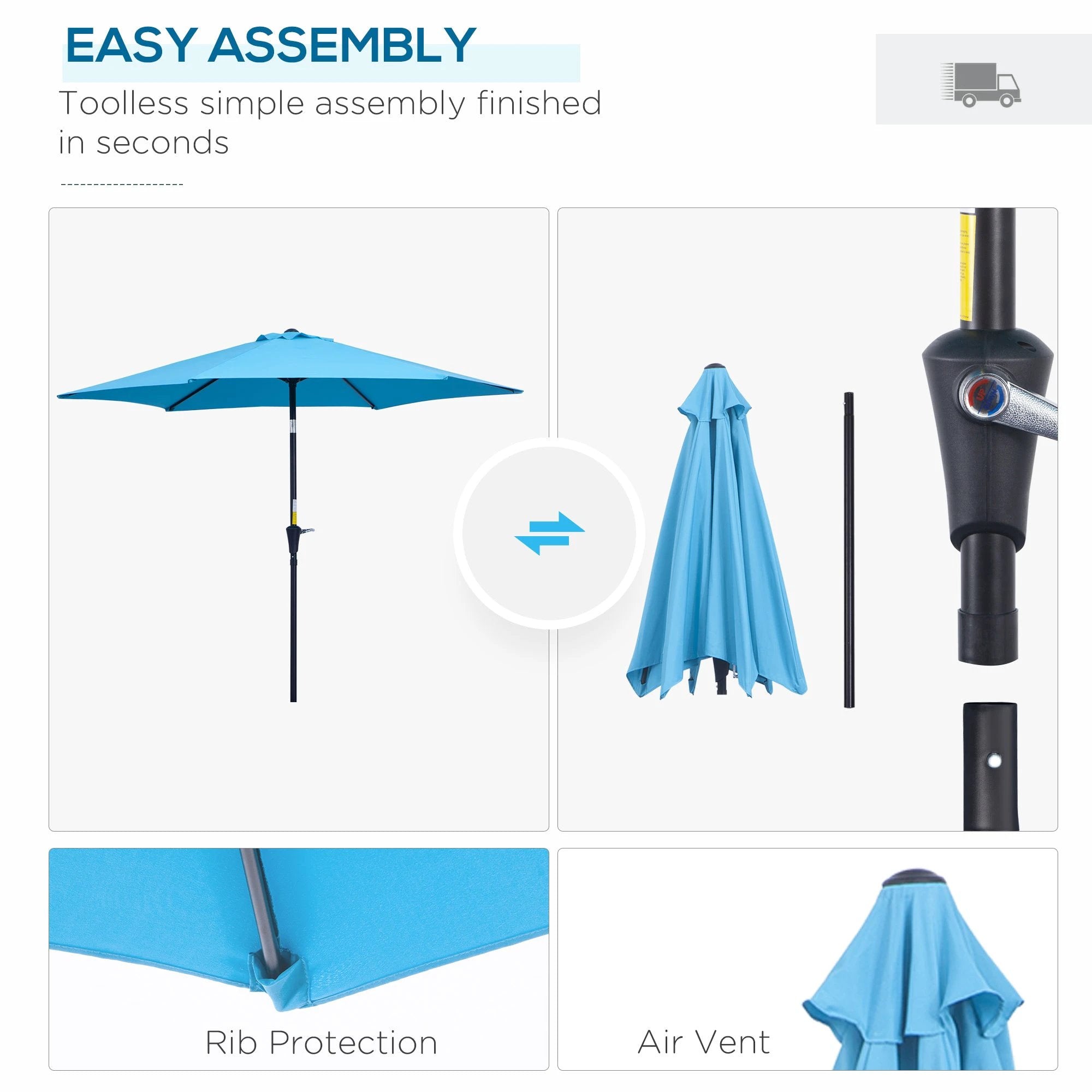 Unbranded Patio Umbrella Parasol Sun Shade Garden Aluminium Blue 2.7M Outsunny - Parasol